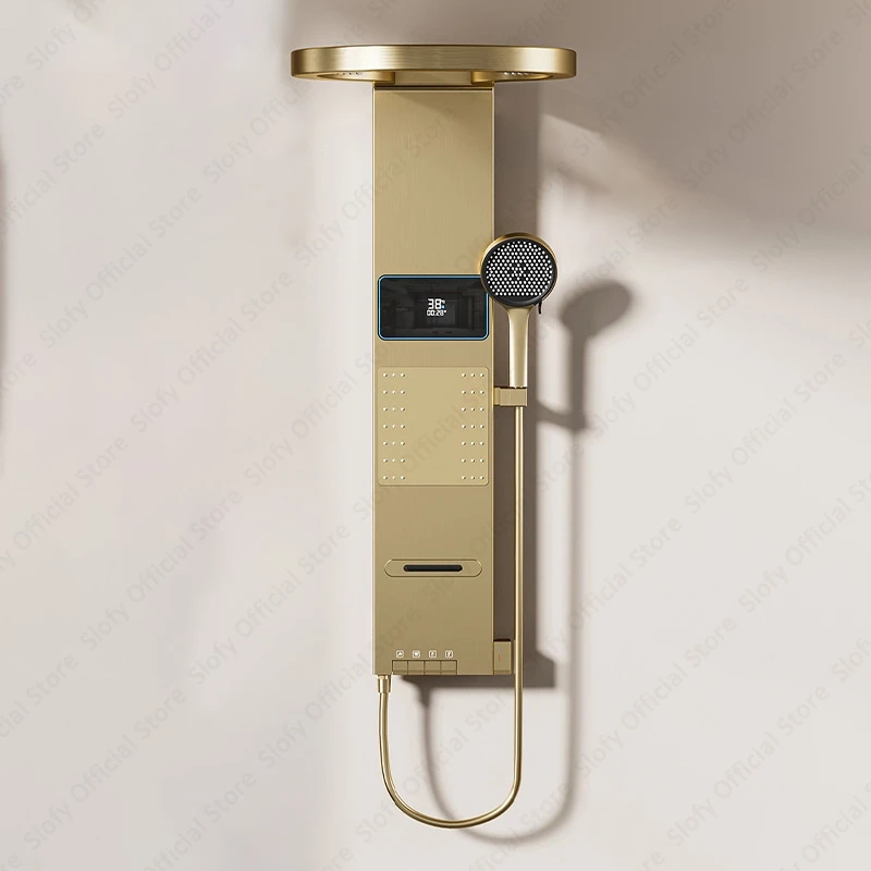 

Круглая душевая система с водопадом, многофункциональный импульсный ручной душевой набор с цифровым дисплеем, боковой распылитель, роскошные наборы для ванной комнаты