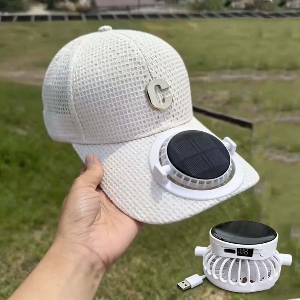 Portable Solar Powered Fan Baseball Cap 300mA Long-lasting Rechargeable Fan Hat Lightweight Adjustable Cooling Mesh Peaked Cap