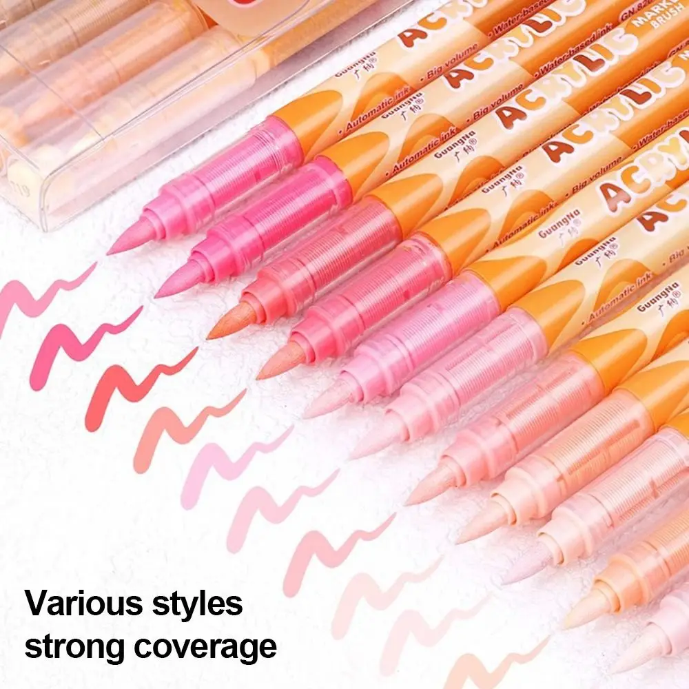 12-Colors قلم تحديد أكريليك Softhead ألوان نابضة بالحياة اللوحة قلم ملون الفن القرطاسية التجفيف السريع مستقيم السائل ماركر
