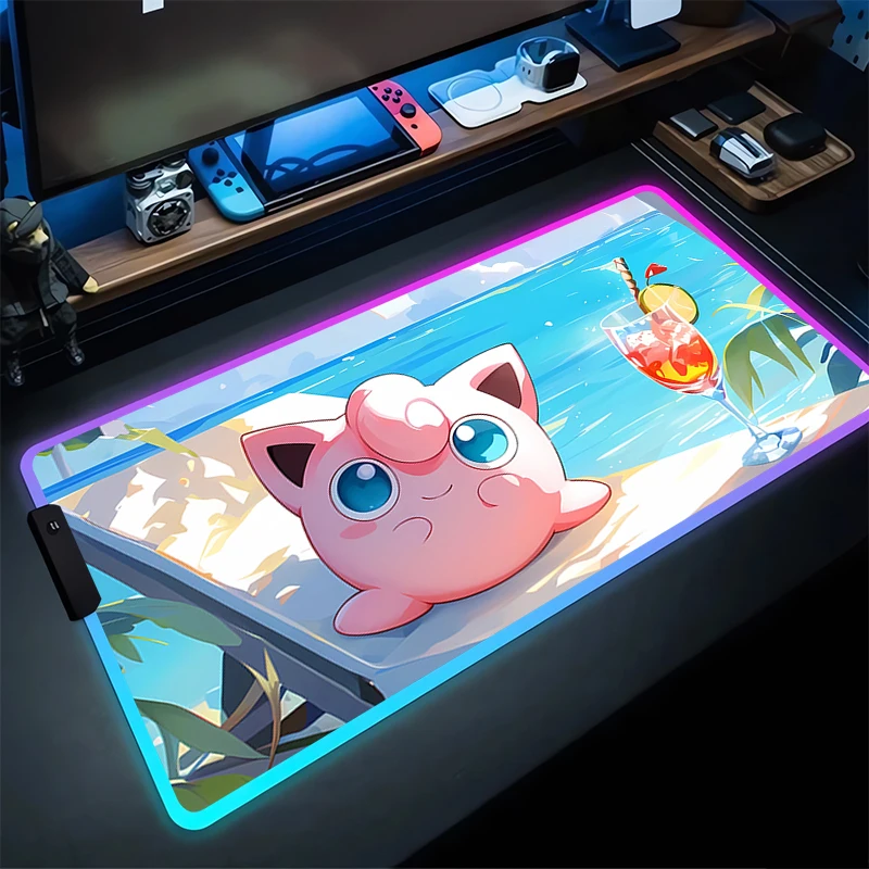 RGB Mouse Pad J-Jigglypuff Non-Slip Rubber Edge locking mousepads Game play mats notebook computer P-Pokémon Home Decor Fashion