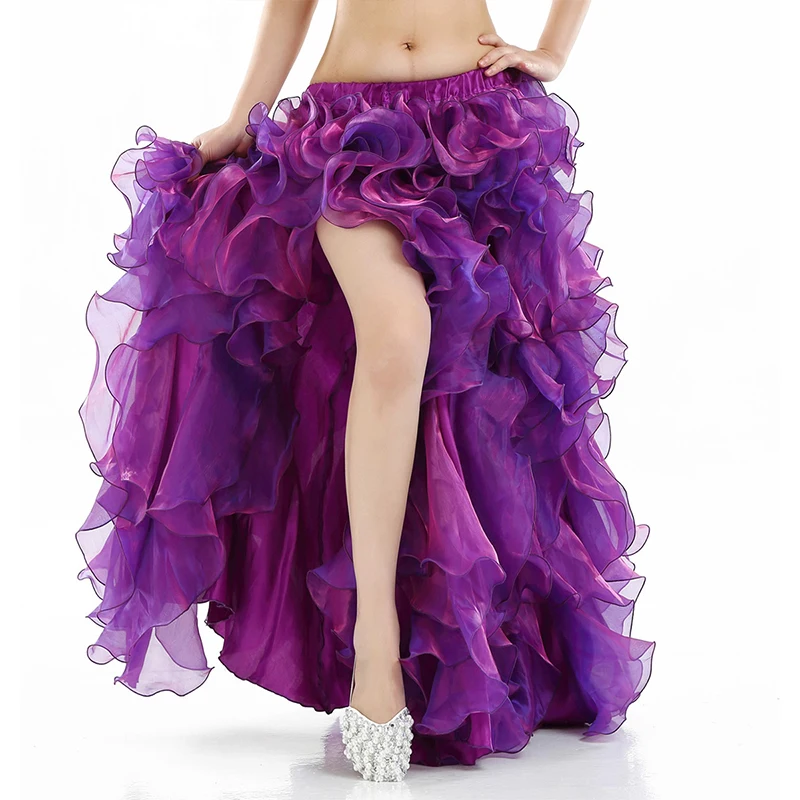 

2024 New Belly Dancing Fluffy Skirt Side Split Fork Sexy Lady Belly Dance Skirts Women Oriental Belly Dance Costume Dress