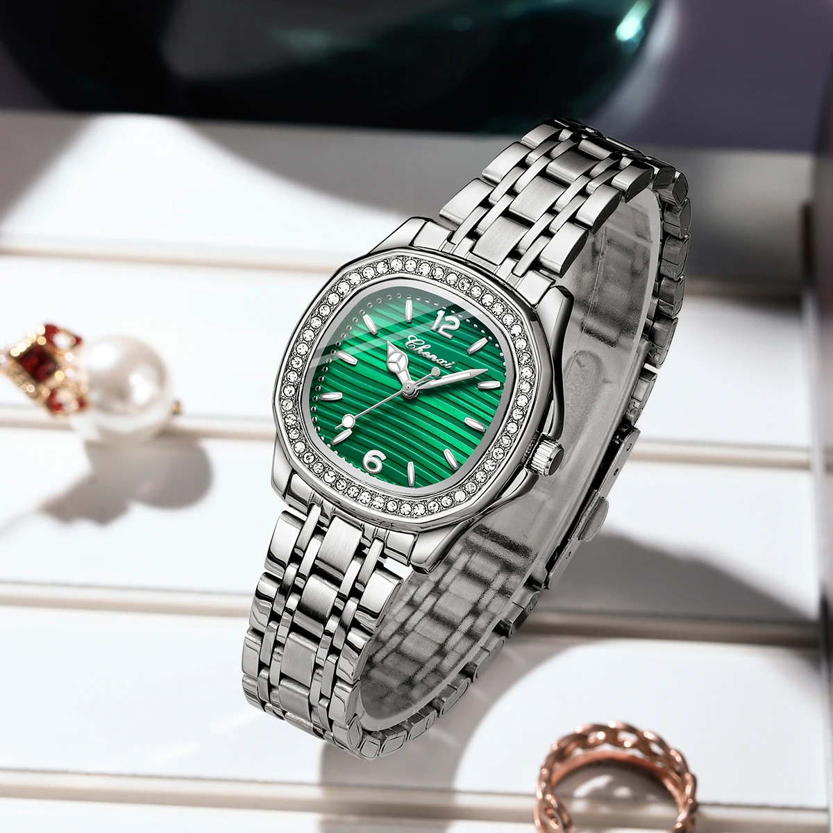 الجديد في CHENXI ساعة عالية الجودة أنثى الفولاذ المقاوم للصدأ الماس الهاتفي التناظرية ساعات كوارتز موضة أنيقة هدايا عيد ميلاد المرأة