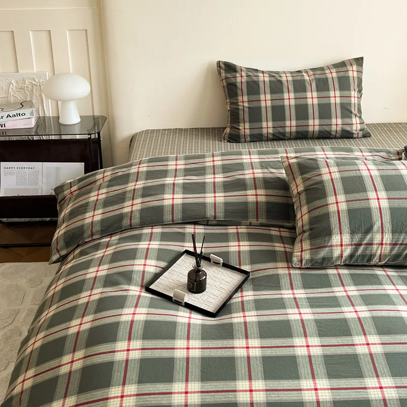 1pc Checkered Printed Duvet Cover 100% Cotton Quilt Cover Simple Style High Quality capa de edredom casal (No Pillowcase)