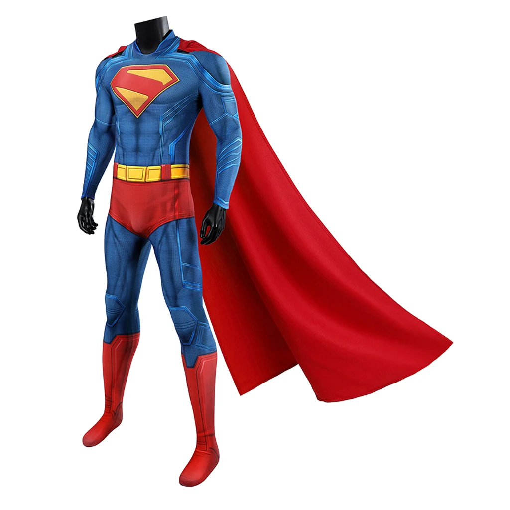 Clark Kent Cosplay Costume 3D Print Bodysuit with Cloak David Corenswet Movie Costume Hero Spandex Outfit Male Halloween Outfit
