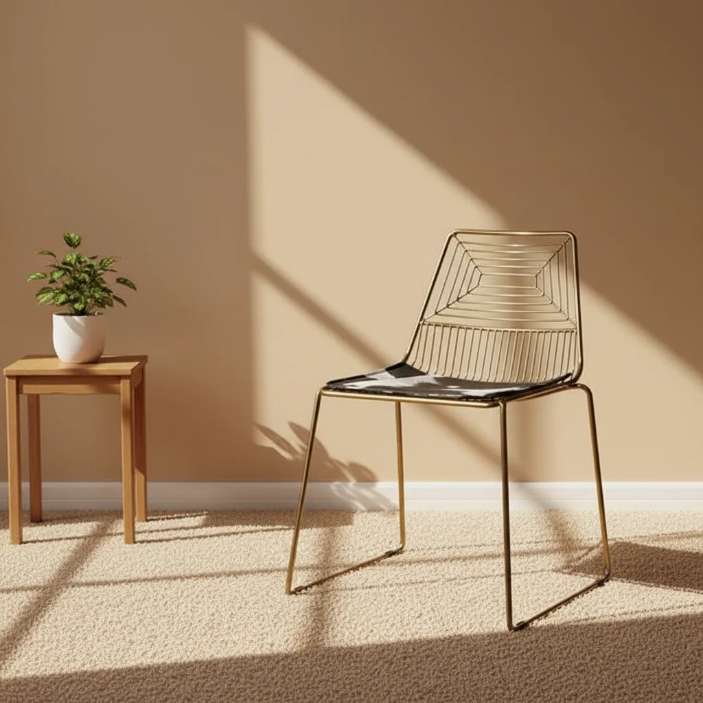 &c New Design Golden Modern Bertoia Wire Mesh Metal Dining Chairs with Leather Upholstery for Living Room Home Dining