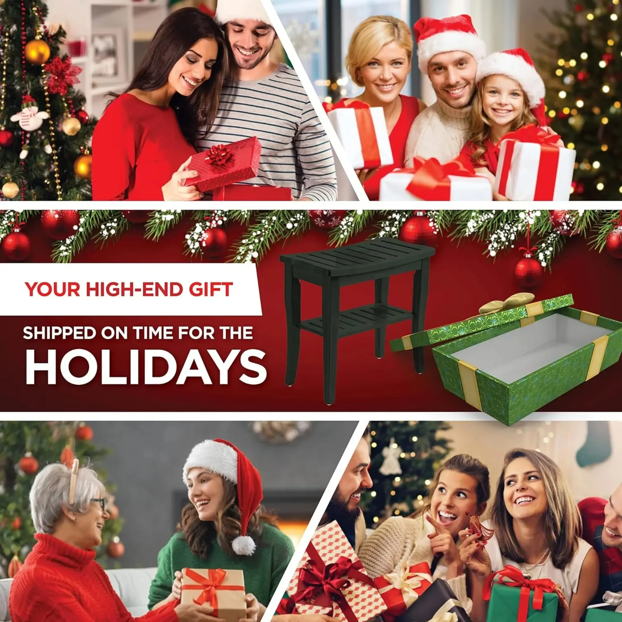 مقعد استحمام من الخيزران الأسود مقاس 18 بوصة مع رف تخزين، مقعد سبا غير قابل للانزلاق للاستخدام الداخلي/الخارجي، مسند للقدمين ومقعد حمام