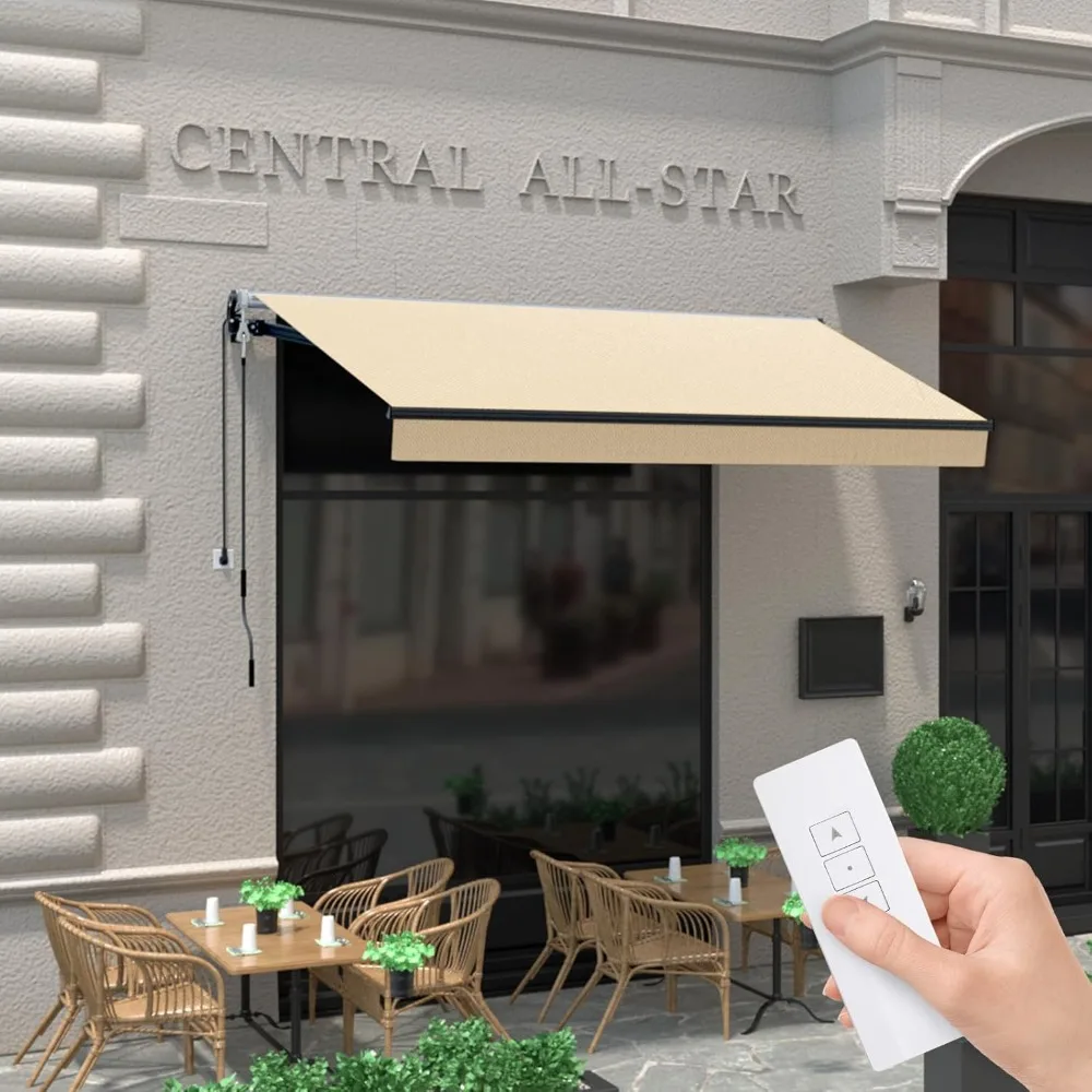 

Электрический выдвижной тент 10 x 8 футов для патио, моторизованные навесы, солнцезащитный козырек, рукоятка, УФ- и водонепроницаемый полиэстеровый чехол