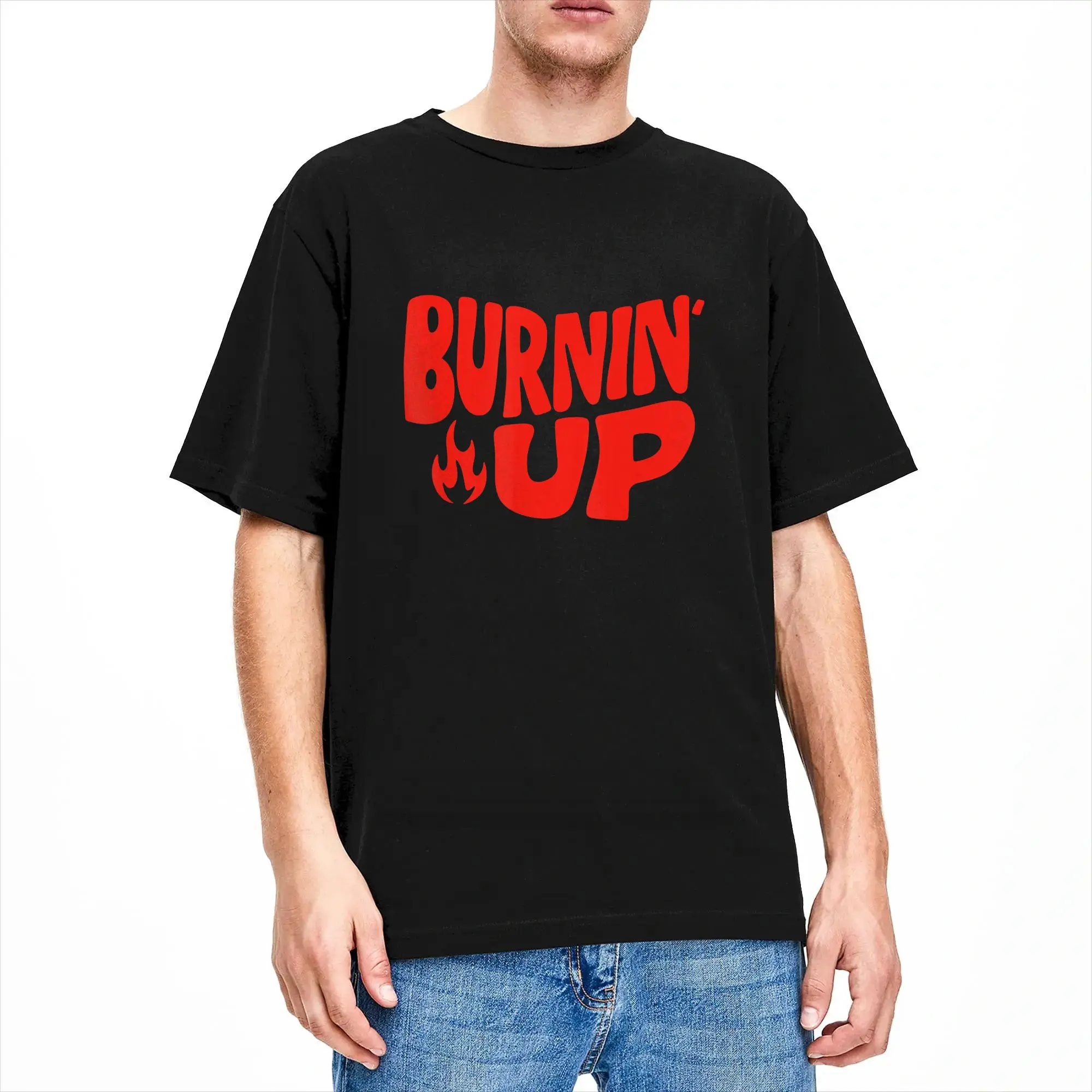 Burnin Up Vintage T-Shirt  Harajuku T Shirts Short Sleeve Streetwear Tops Summer Cotton Plus Size Top Tees