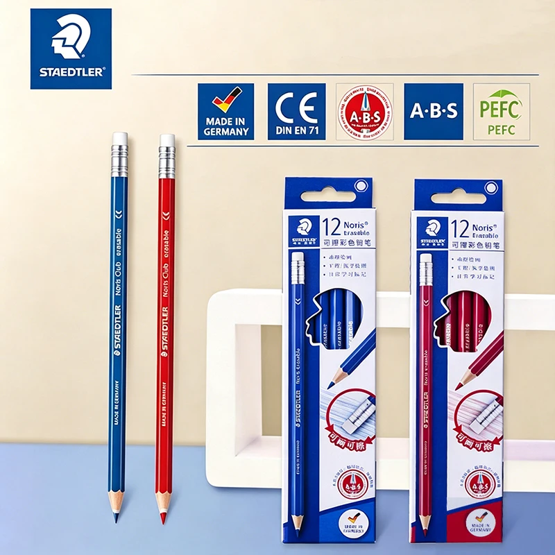 12 Uds. Lápices de colores STAEDTLER 144 con borrador, lápiz de dibujo, papelería escolar, suministros de arte para oficina, lápices de pintura para estudiantes