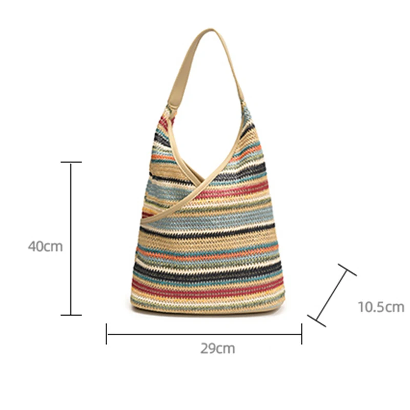 Shoulder Bag Hundred Casual Tote Woven Bag Collision Color Large Capacity Summer Tote Bag for Female Seaside Beach 2024