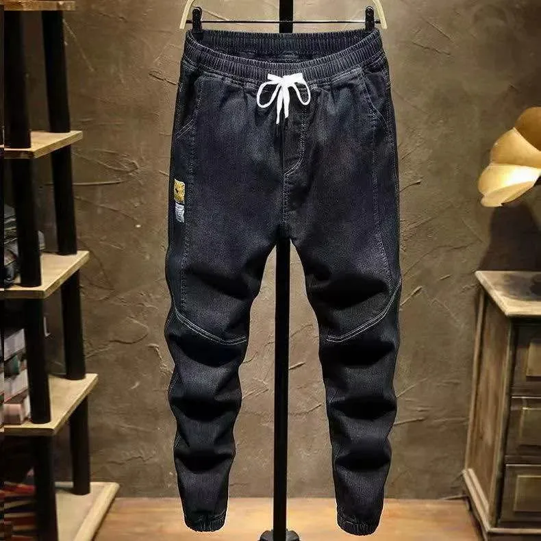 Loose Fit Casual Men's Jeans Elastic Waist Cargo Pants Spring Autumn Wear Resistant Stainproof Cotton Loose Leggings