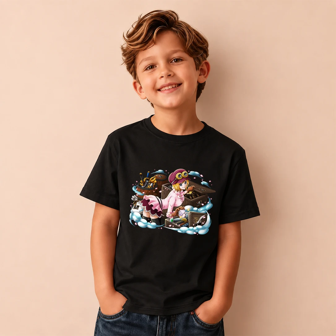 Kids T‑Shirt One Piece Koala Treasure Chest Print Short Sleeve Casual Tops Boys Girls Anime Children Daily Wear Tees