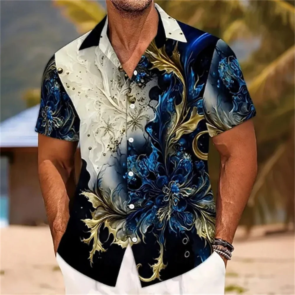 New cross-border Amazon creative summer casual loose short-sleeved shirt Hawaiian men's clothing four-sided stretch fabric