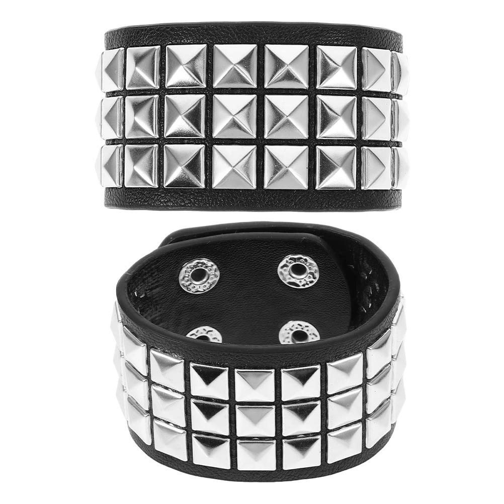 

2pcs Bracelet For Men Stylish Pu Wide-Edge Punk Wristband Vintage Rivets Arm Band Gothic Accessory Studded Cuff