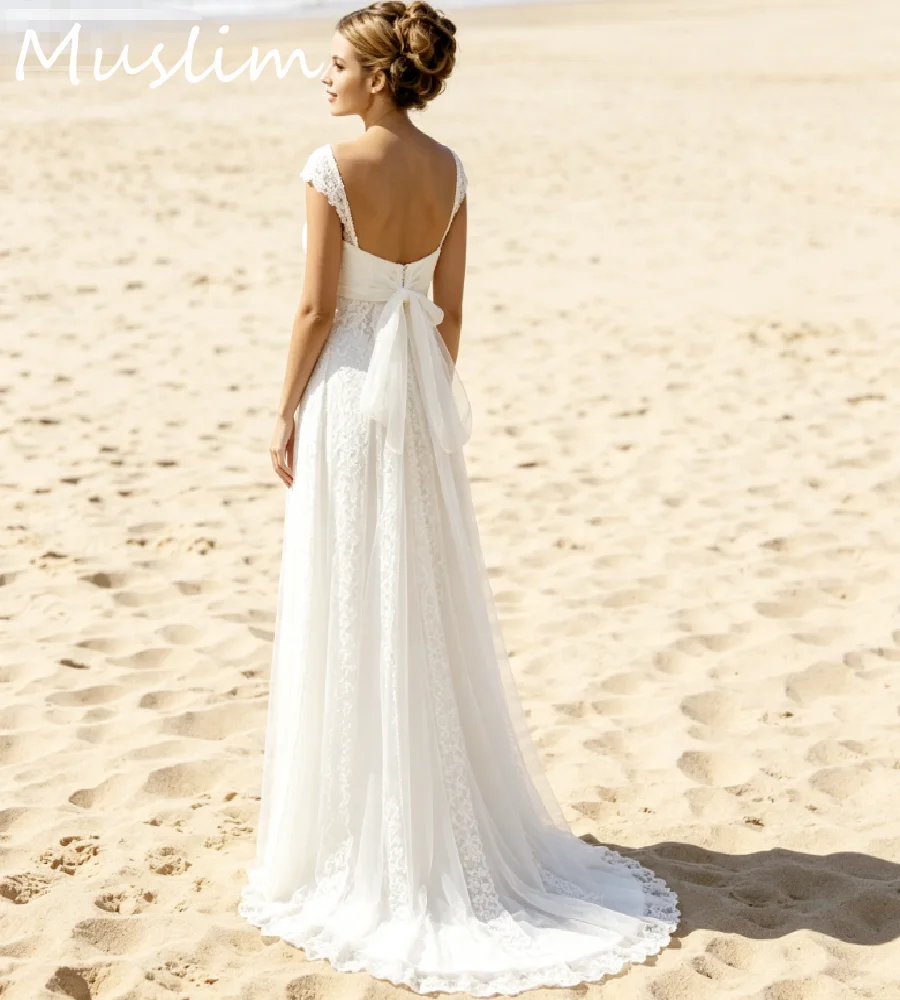 Elegant Bohemian Lace Beach Wedding Dress 2026 Empire Waist Civil Boho Bridal Gowns With Bow Charming Destination Vestio Bodas