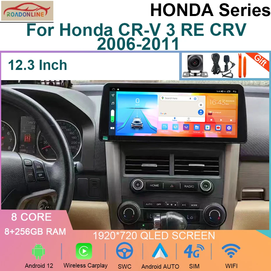 

Android 12 8+256GB Carplay Car Radio For Honda CR-V 3 RE CRV 2006-2011 Multimedia Video Player Navigation GPS QLED Screen