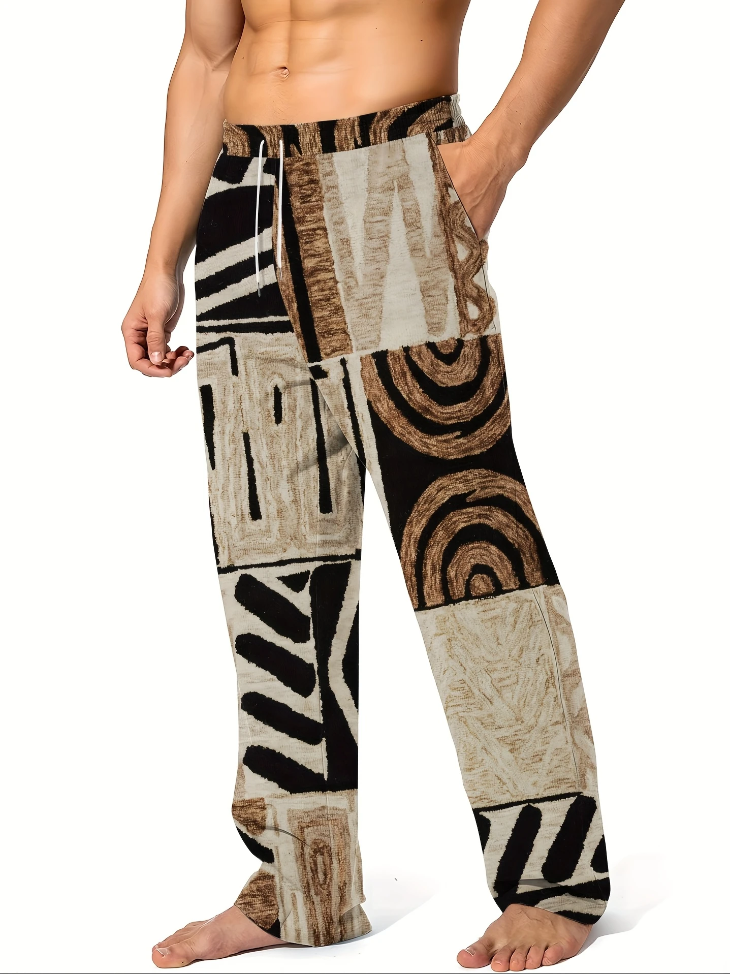 2026 Summer Men's Pants Bohemian Hawaiian Vacation Style Printed Quick Dry Casual Outdoor Sports Large Loose Pants