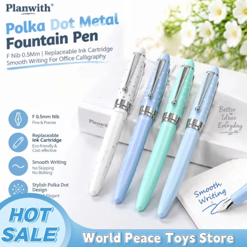 Planwith Polka Dot Metal Fountain Pen F Nib 0.5Mm Replaceable Ink Cartridge Smooth Writing For Office Calligraphy