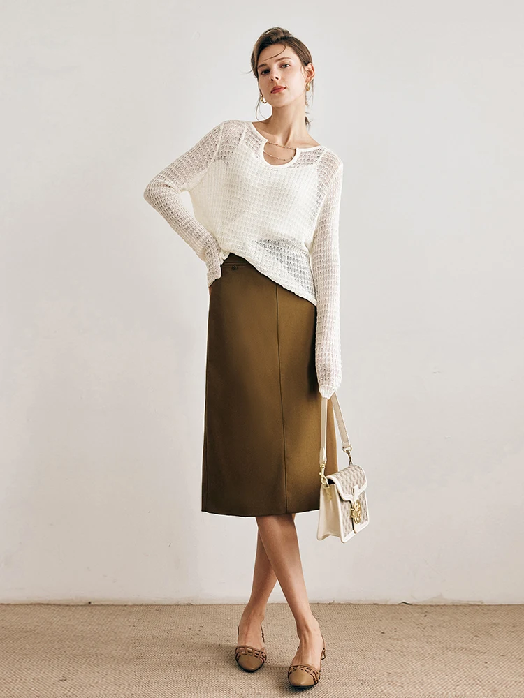 

OLrain Women's French Skirt Autumn Winter 2025 New Solid High-waisted Skirts Thin Commute Straight Pencil Skirt O23CB35235