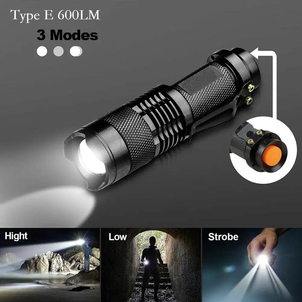 LED Flashlight Dual-purpose Power Supply Telescopic Zoom Tactical Flashlight Small Handheld Light for Outdoor Emergency Camping