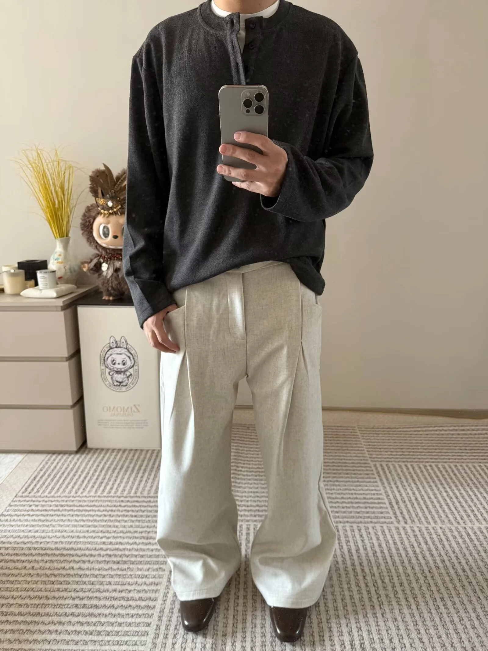 

Advanced Vintage Men's And Women's Casual Trousers 3D Pleated Straight Wide Leg Simple Sli American Retro West Pants