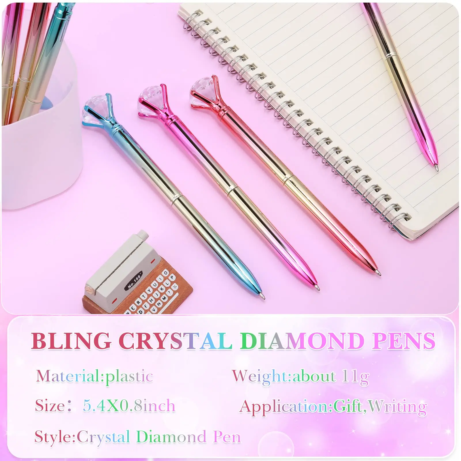 24 Stuk Grote Kristal Diamant Pen Bling Balpen Zwarte Inkt Strass Pen Voor School Kantoor Supplie Bruiloft Verjaardag, 4 Kleur