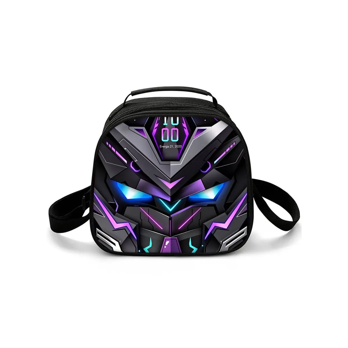 Mechanical Robots Print Einseitige, runde Lunchtasche/Handtasche mit Schultergurt, Reißverschluss, tragbare Reise-Lebensmittelbox, Picknicktasche