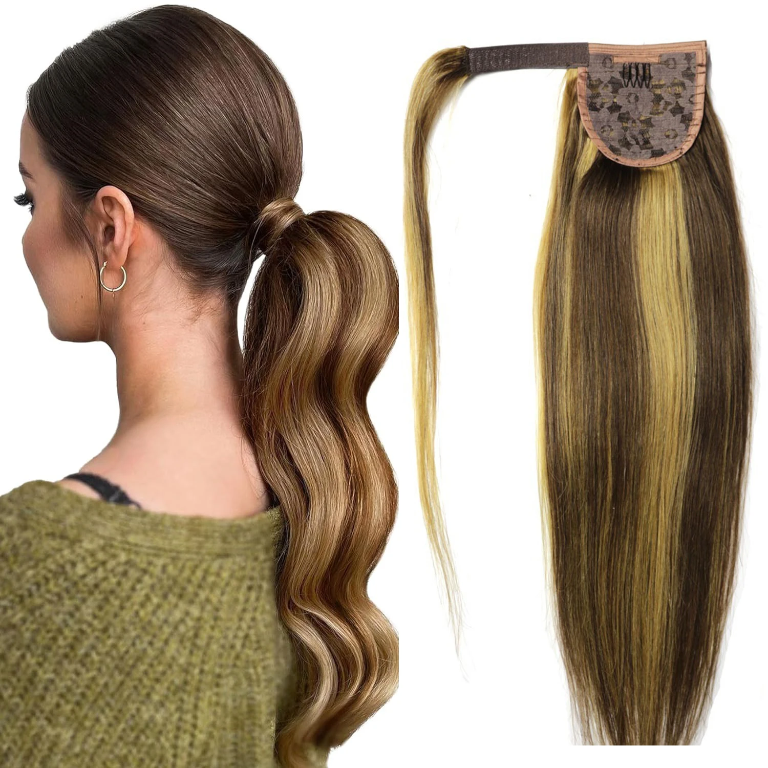 

Chocola 16"-28" 100g Brazilian Remy Hair Magic Wrap Ponytail Clip In 100% Human Hair Extensions Horsetail Stragiht