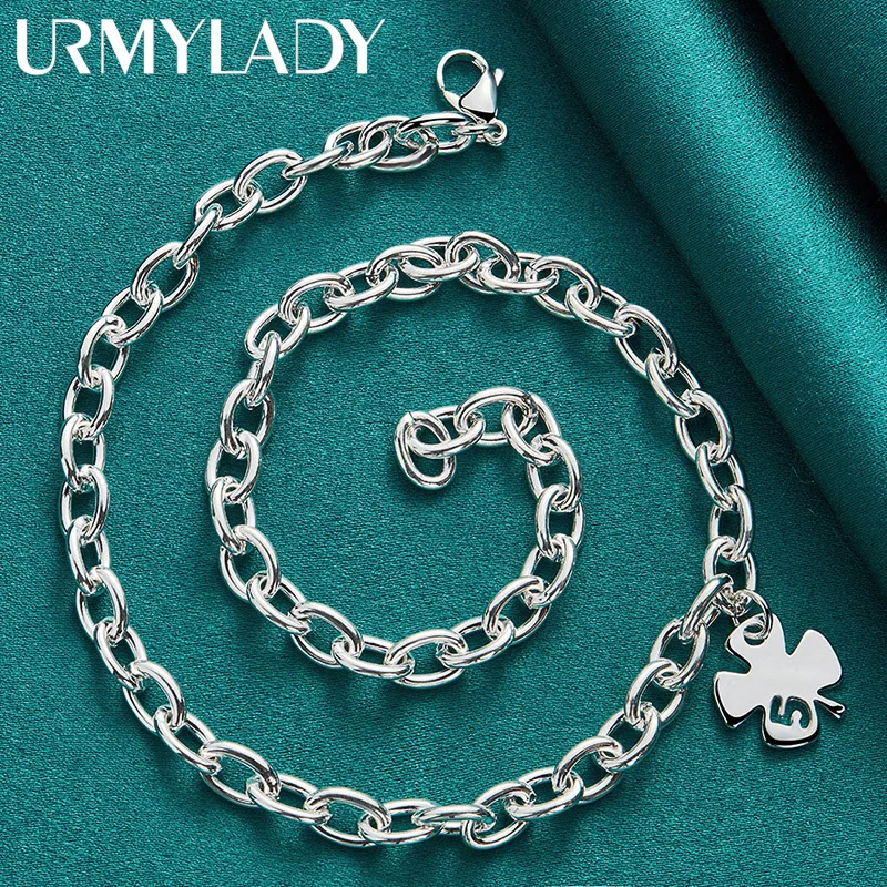 URMYLADY 925 Sterling Silver Four Leaf Clover 18 Inch Pendant Necklace For Women Wedding Party Fashion Jewelry