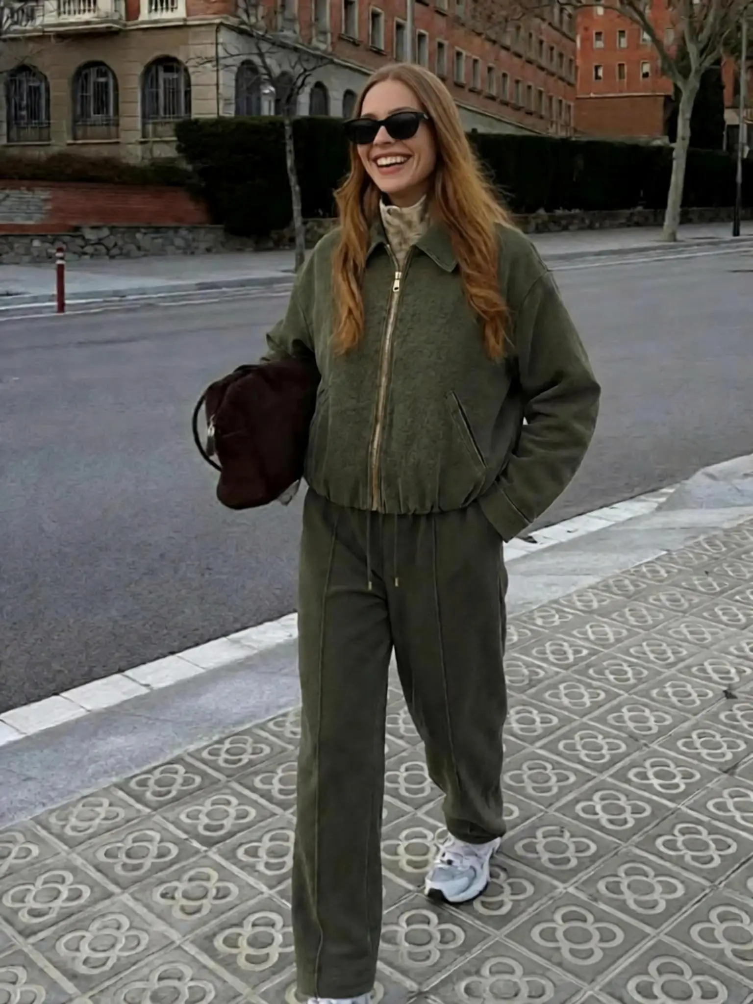 Women Casual Pants Set Spring Autumn Female Elegant High Street Loose Lapel Zipper Jacket And Drawstring Trousers Female Suit