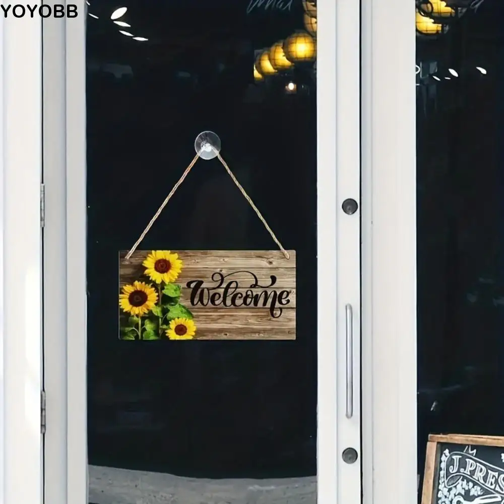 

Pastoral Style Sunflower Welcome Sign Hanging Rectangular Welcome Door Sign Lightweight Wooden Decoration Sign Porch Decorations