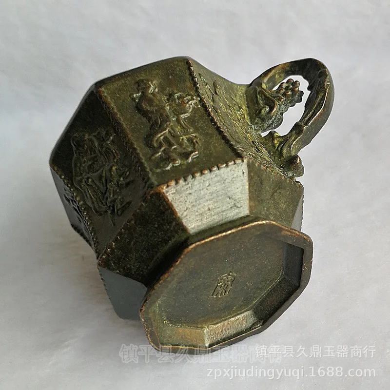 Antique , , Eight Immortals octagonal , wine cup, small decorative item, collectible copperware