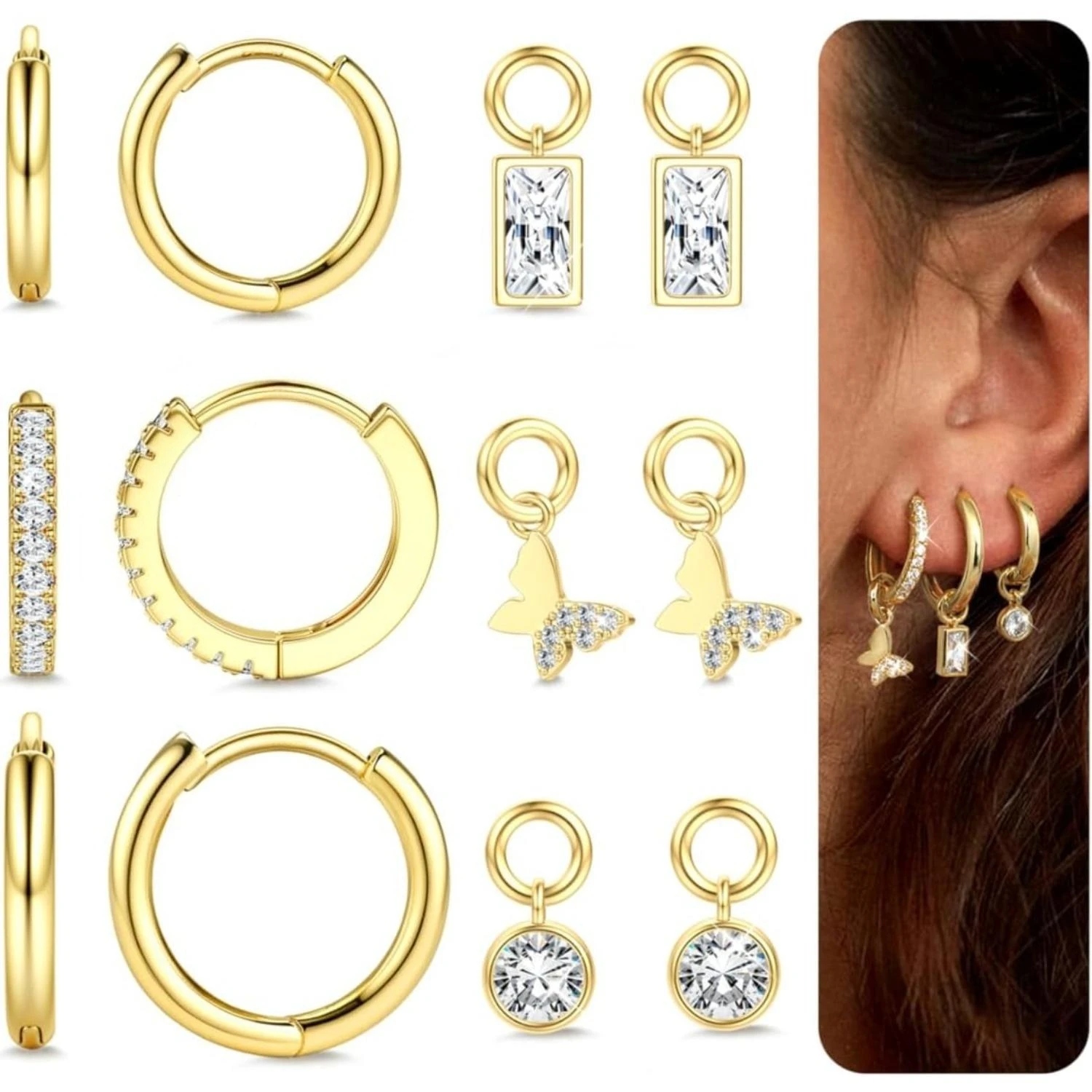 

Florideco 3 Pairs 14K Gold-plated Hoop Earrings for Women Stacks Dainty Dangle Huggie Earrings for Cartilage Piercing Jewelry