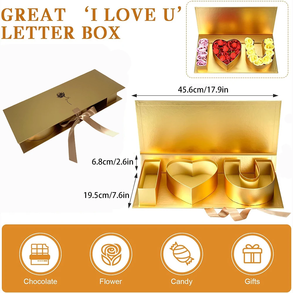 

I Love You Flower Box with Lids for Arrangements Floral Waterproof Cardboard I Love You Letter Shaped Gift Boxes Florist Packagi