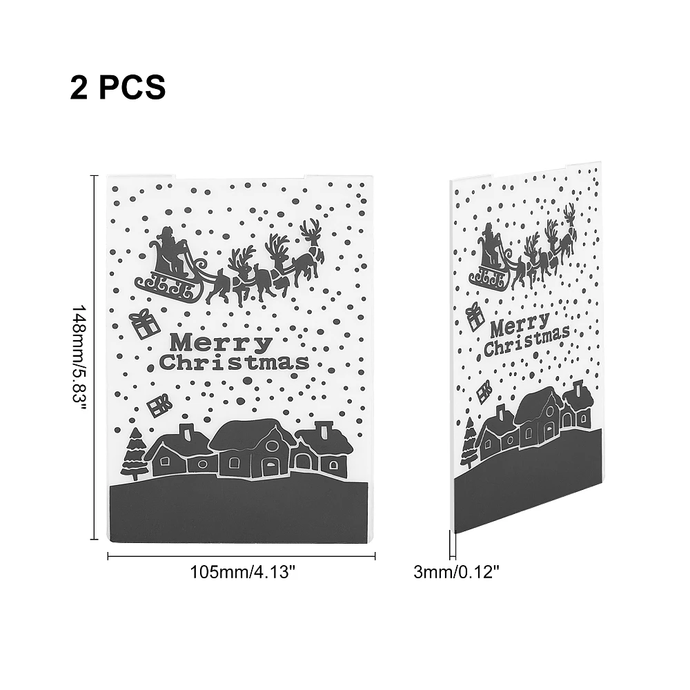 2 Pcs Merry Christmas Plastic Embossing Folders Concave-Convex Embossing Stencils for Handcraft Photo Album Decoration