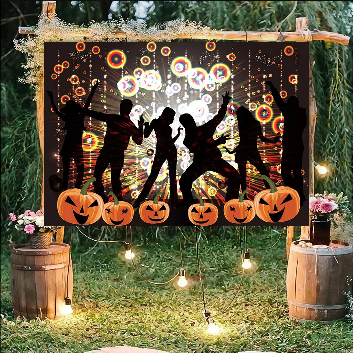 Halloween Dressed Up Party Backdrop Scary Character Banner Punk Music Decorations Pumpkin Lamp Photography 8x6ft Fabric