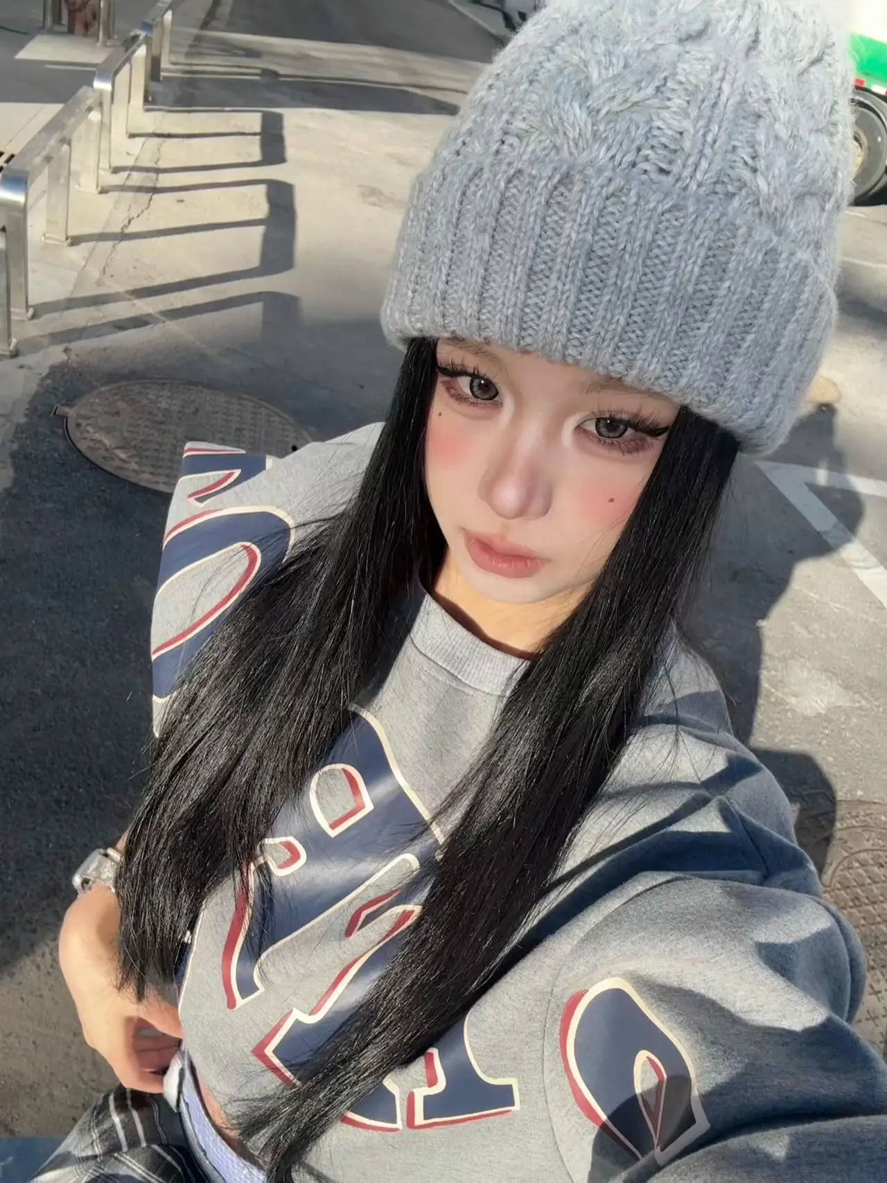 Star Field Girl American Style Sweet Cool Spicy Letter Print round Neck Fleece Lined Hoodie Women's Loose Versatile Long Slee...