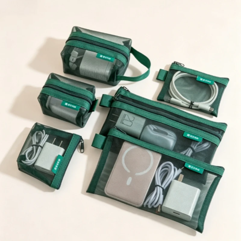 6 Peças de Bolsa Organizadora Transparente de Malha para Cabos de Dados, Acessórios Digitais, Moedas, Cartões, Chaves, Fones de Ouvido e Carregadores