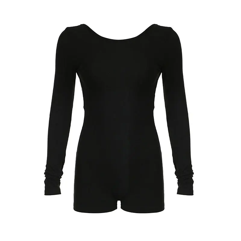 ربيع المرأة السروال القصير الشارع الشهير موضة جديدة طويلة الأكمام عادية سليم حللا أسود مثير الجوف خارج عارية الذراعين الملابس النسائية