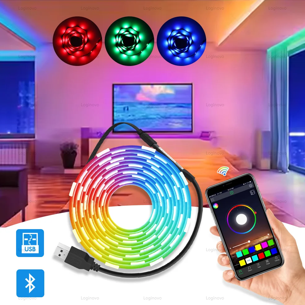 

Светодиодные ленты Bluetooth USB 5050 RGB Светодиодные ленты Гибкая лампа Лента Управление через приложение Украшение комнаты Цветная подсветка телевизора Диод