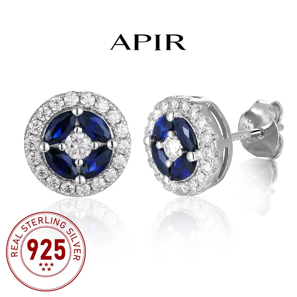 

APIR Blue Corundum Moissanite Stud Earrings for Men Women 925 Sterling Silver Marquise Blue Stone Diamonds Earrings Jewelry Gift