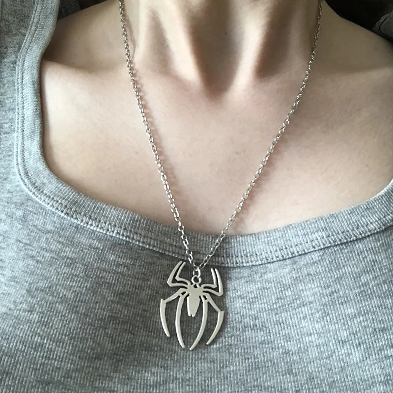 2023 New Spider Shape Movie The Same Necklace Stainless Steel Silver Plated Men's Accessories Hip Hop Trend Gift image 5