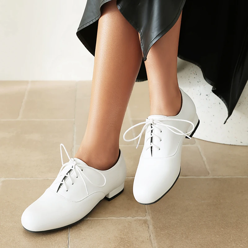 Black White Green Vintage Round Toe Flat Heel Autumn Spring New Lace Up Cross-tied Oxford Shoes Casual Flats Footwear Size 34-45