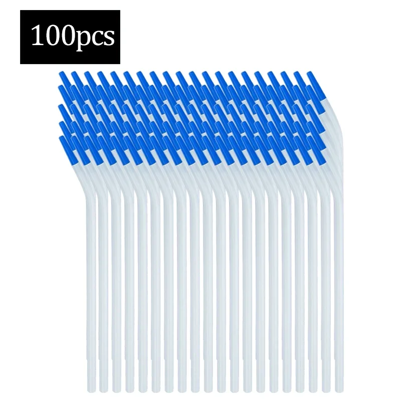 

100Pcs Disposable Dental Saliva Ejector Tips Long Slim with Straw Adapters for Surgical Suction