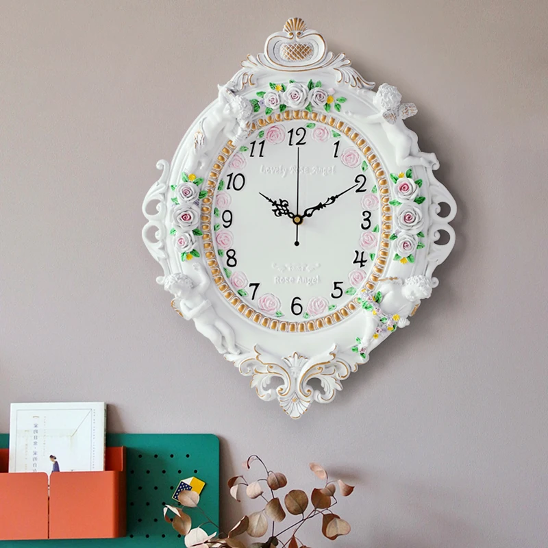Resin Angel Wall Clock Vintage Living Room Decoration Rustic Home Decor Wall Decorations Kitchen Wall Clock Ornament