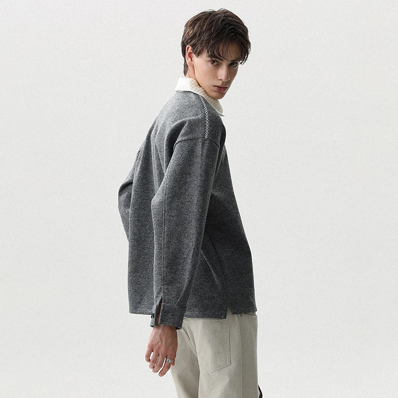 LUZHEN Fashion Elegant Temperament Color Contrast Neck Long Sleeve Sweatshirt Men 2025 Autumn High Quality Pullover Tops JY3741