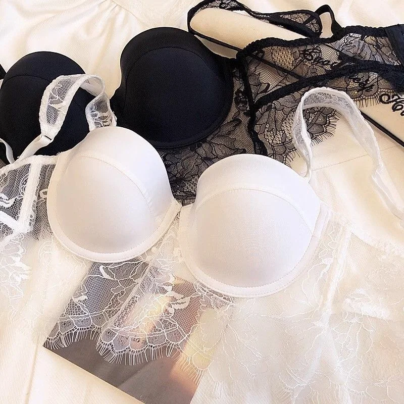 Chic Black Soft Underwire Lace Bra and Panty Set for Women Push Up Sexy Lingeries Set Seamless Bralette Underwear Ropa Interior