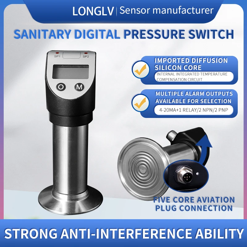 Longlv PTL530 sanitary digital pressure sensor transmitter switch 4-20MA relay NPN or PNP