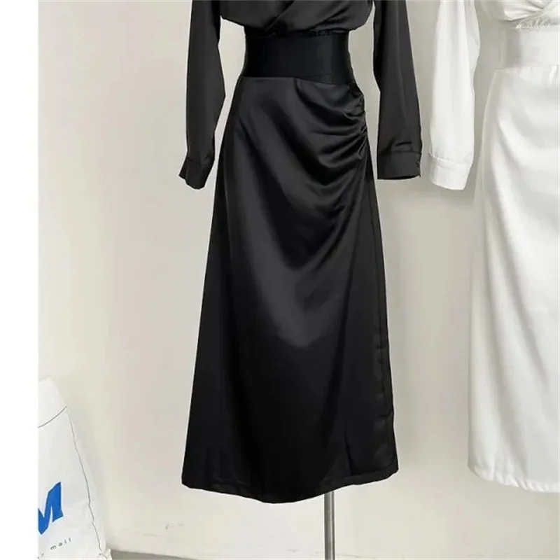 2025 Early Autumn New Slim Fit Elastic Ant Waist Top+Temperament Package Hip Fold Slimming Half Skirt Set Sweet and Spicy Girl
