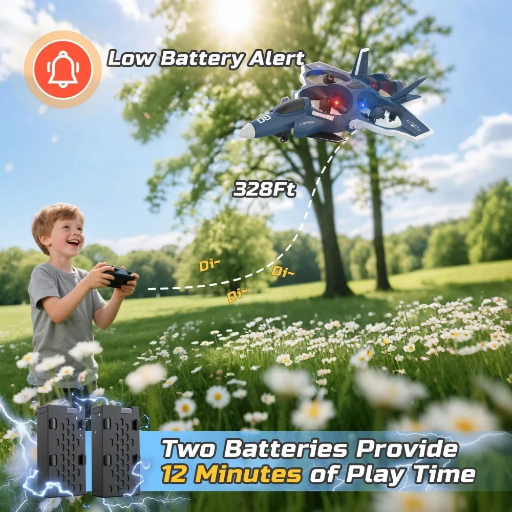 Dron Jet de combate de espuma para niños, avión de control remoto con vuelo fácil, Auto Hover, 360 °   Flips y baterías duales